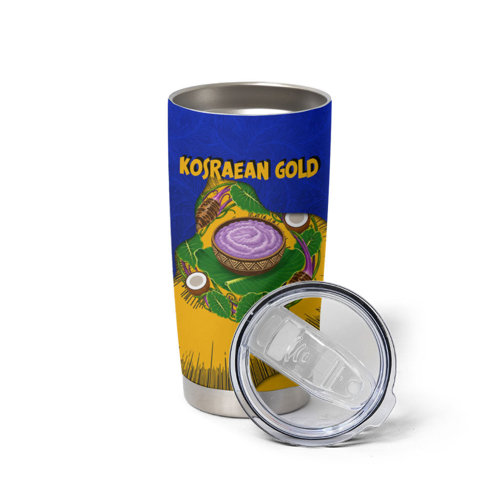 Kosrae Fafa Culinary Heritage Tumbler Cup Kosraean Gold Taro Tradition Illustration With Coconut Leaves