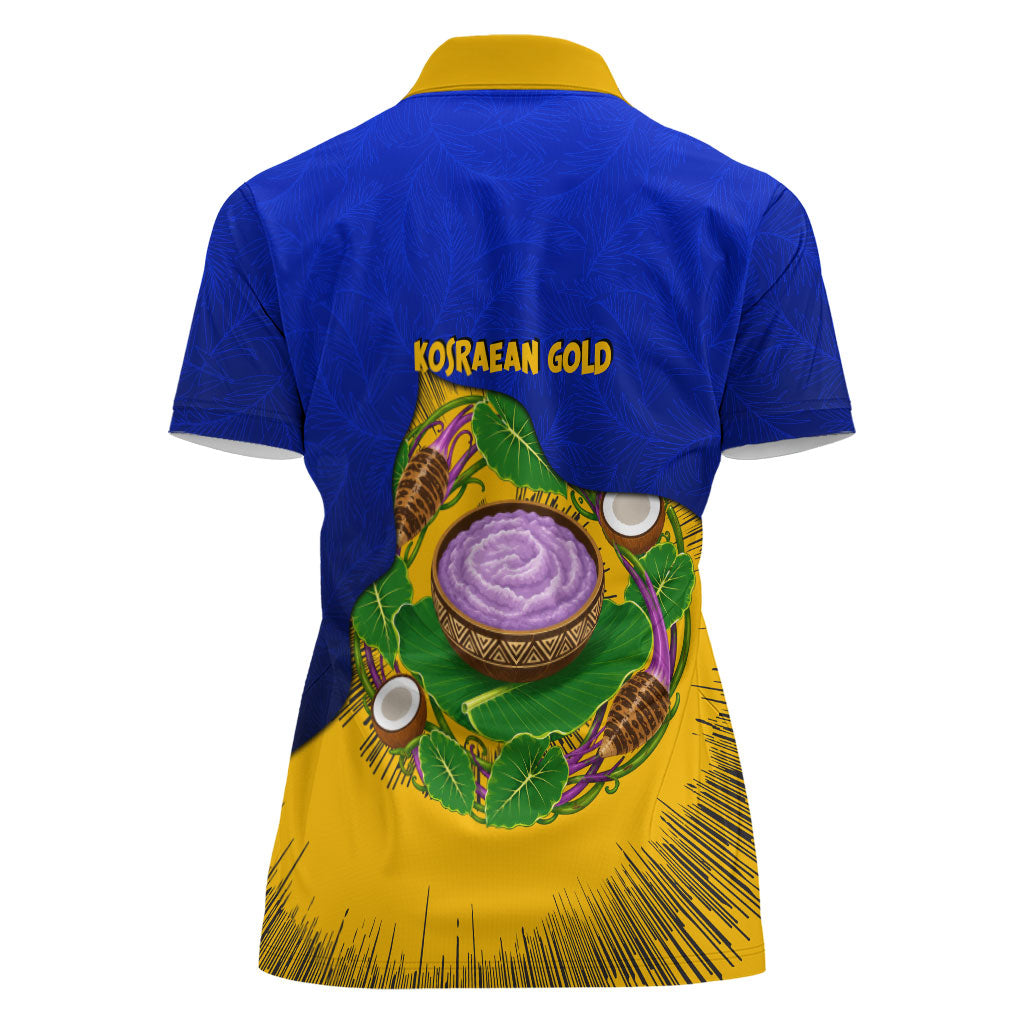 Kosrae Fafa Culinary Heritage Women Polo Shirt Kosraean Gold Taro Tradition Illustration With Coconut Leaves