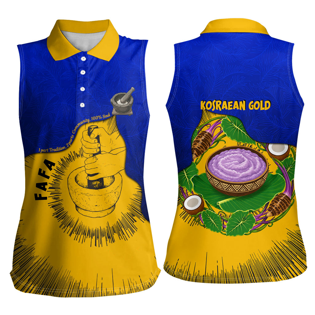 Kosrae Fafa Culinary Heritage Women Sleeveless Polo Shirt Kosraean Gold Taro Tradition Illustration With Coconut Leaves