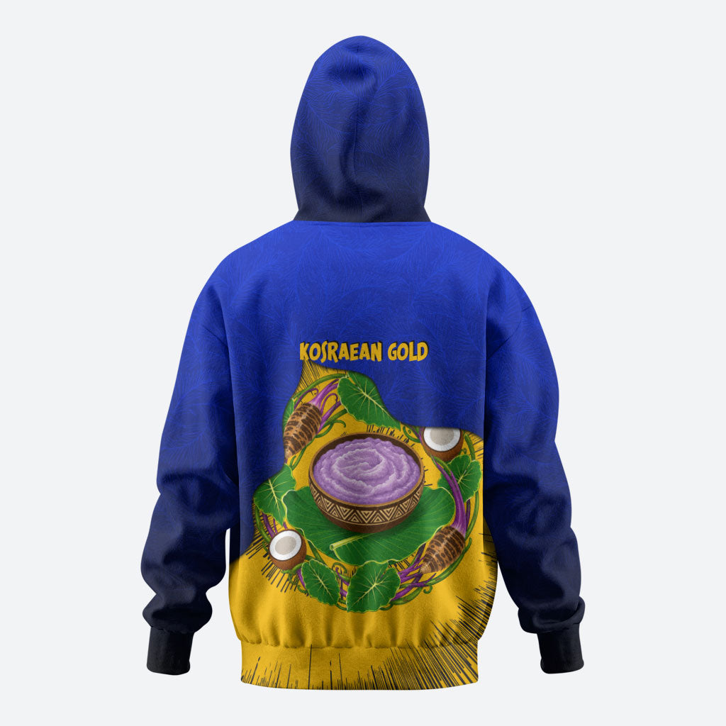 Kosrae Fafa Culinary Heritage Zip Hoodie Kosraean Gold Taro Tradition Illustration With Coconut Leaves