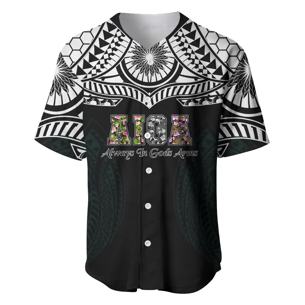 AIGA Always In Gods Arms Samoa Baseball Jersey Polynesian Tribal Tattoo Art Family Heritage Faith TS04 Black White - Polynesian Pride