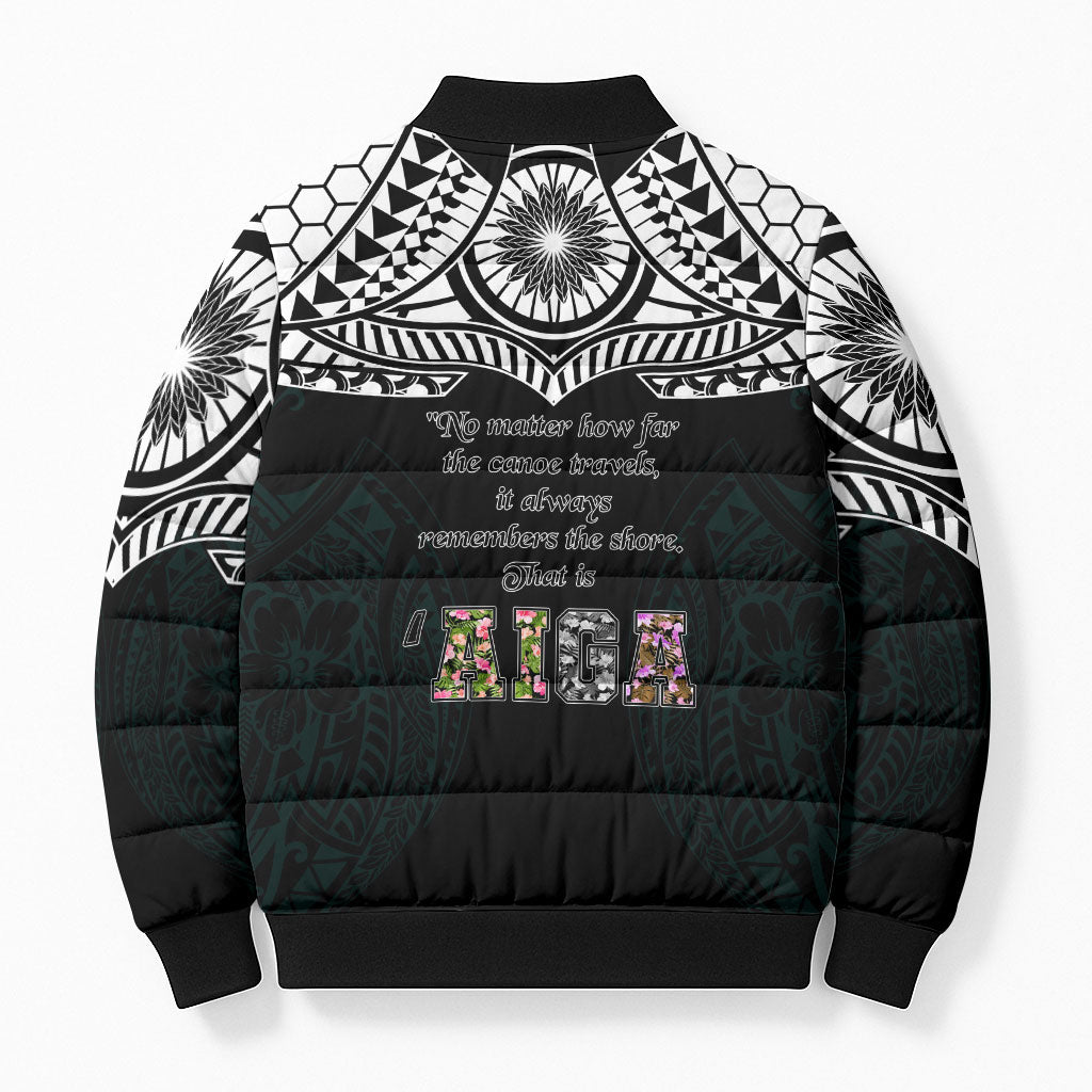AIGA Always In Gods Arms Samoa Bomber Puffer Jacket Polynesian Tribal Tattoo Art Family Heritage Faith