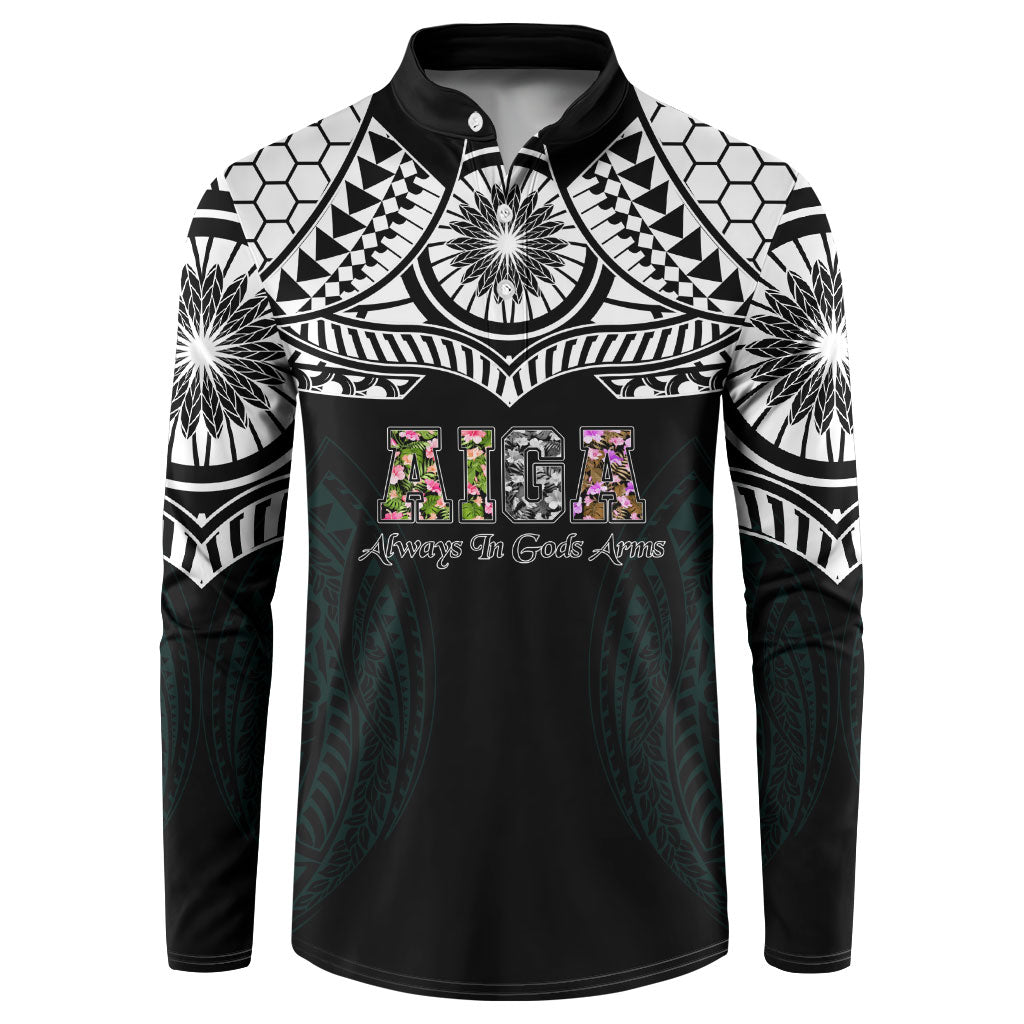 AIGA Always In Gods Arms Samoa Button Sweatshirt Polynesian Tribal Tattoo Art Family Heritage Faith