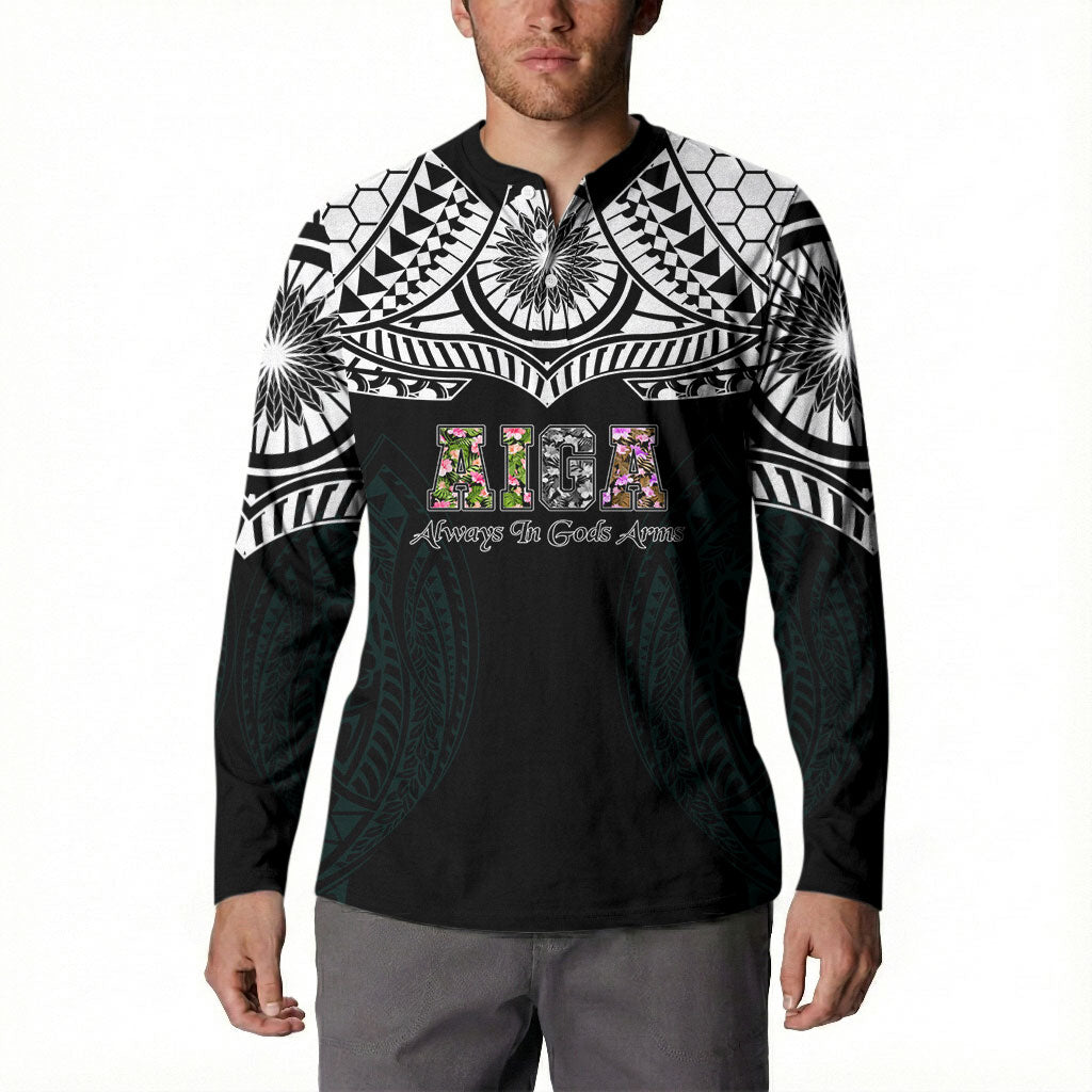 AIGA Always In Gods Arms Samoa Button Sweatshirt Polynesian Tribal Tattoo Art Family Heritage Faith