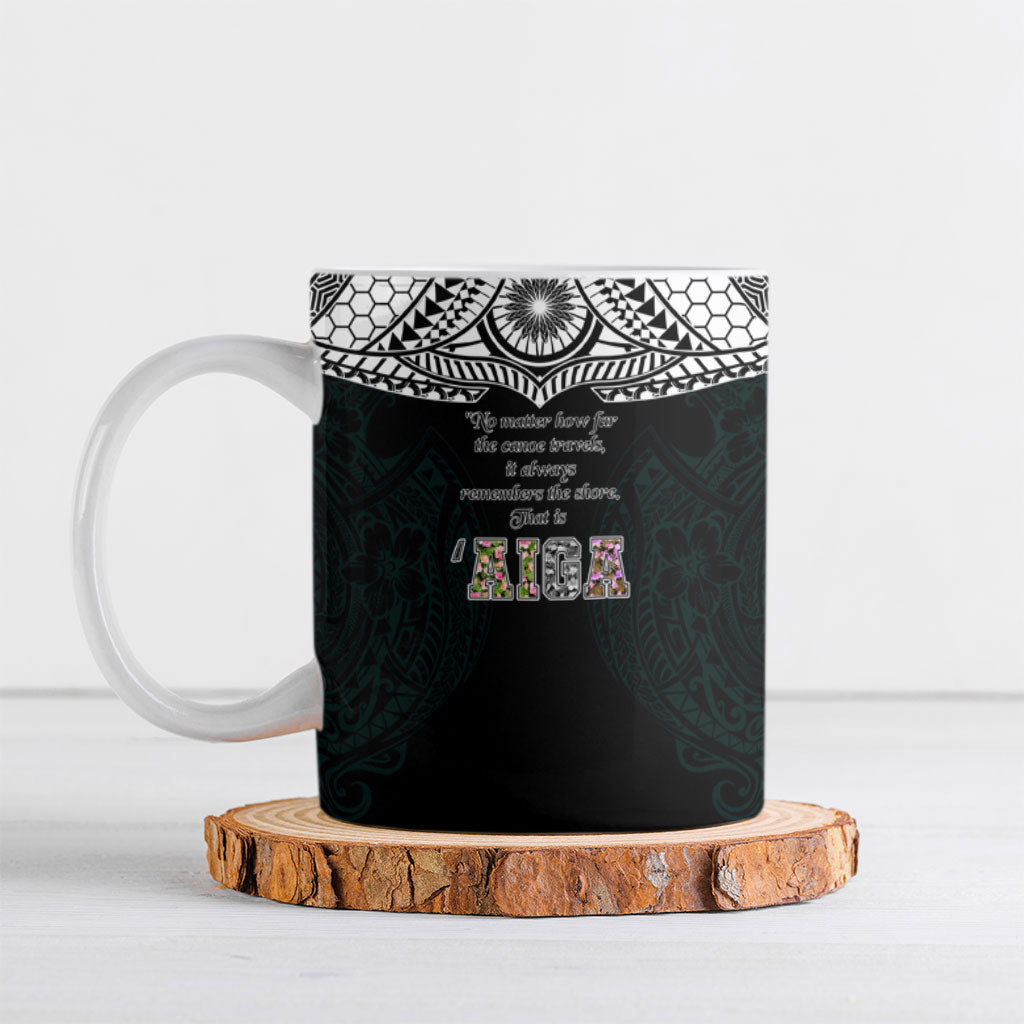 AIGA Always In Gods Arms Samoa Ceramic Mug Polynesian Tribal Tattoo Art Family Heritage Faith TS04 Black White - Polynesian Pride