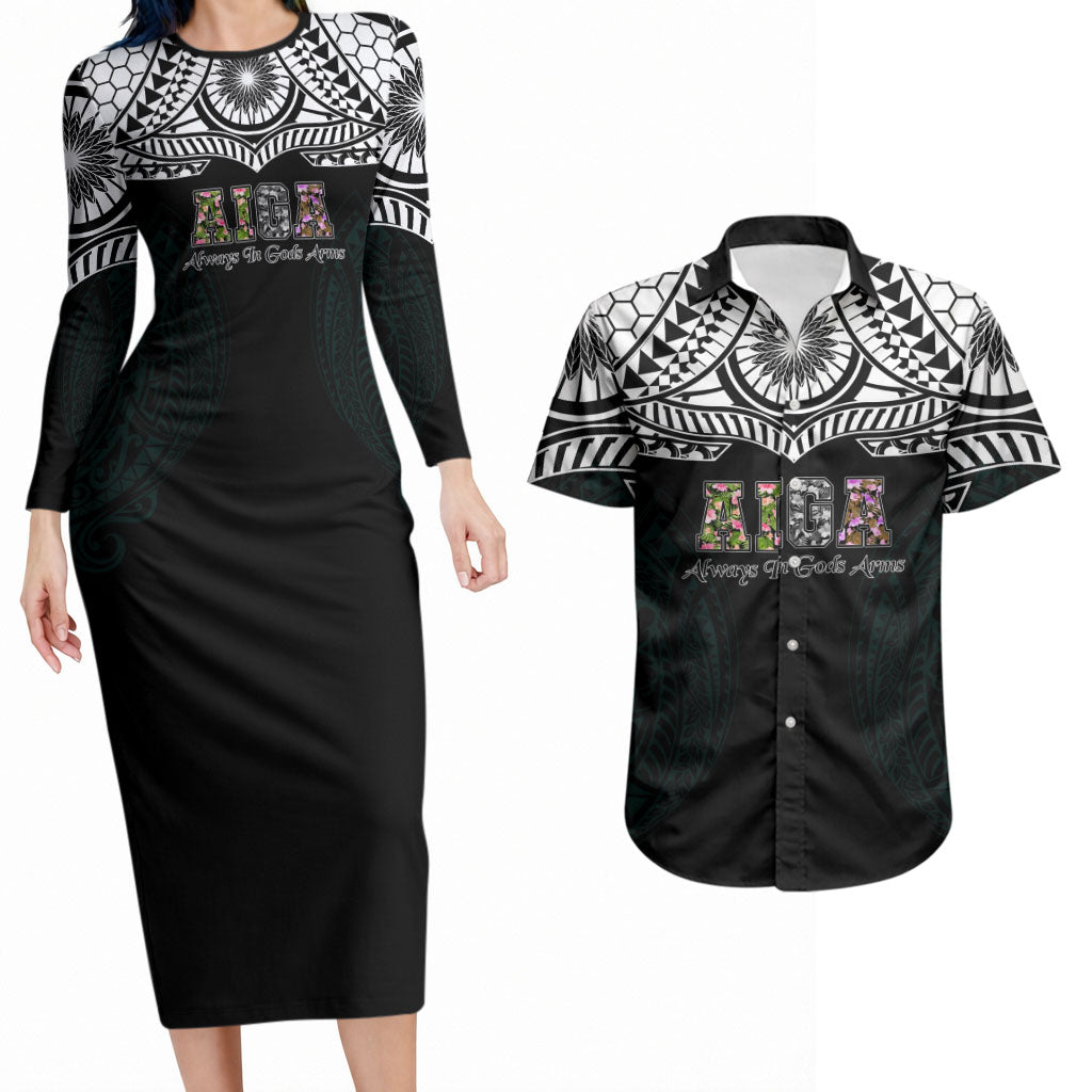 AIGA Always In Gods Arms Samoa Couples Matching Long Sleeve Bodycon Dress and Hawaiian Shirt Polynesian Tribal Tattoo Art Family Heritage Faith