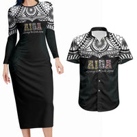 AIGA Always In Gods Arms Samoa Couples Matching Long Sleeve Bodycon Dress and Hawaiian Shirt Polynesian Tribal Tattoo Art Family Heritage Faith