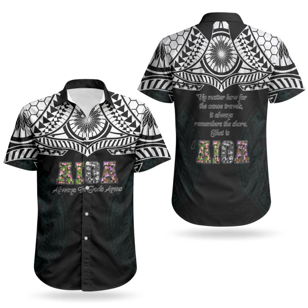 AIGA Always In Gods Arms Samoa Couples Matching Long Sleeve Bodycon Dress and Hawaiian Shirt Polynesian Tribal Tattoo Art Family Heritage Faith