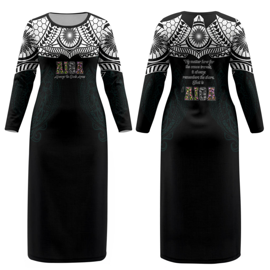 AIGA Always In Gods Arms Samoa Couples Matching Long Sleeve Bodycon Dress and Hawaiian Shirt Polynesian Tribal Tattoo Art Family Heritage Faith