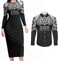 AIGA Always In Gods Arms Samoa Couples Matching Long Sleeve Bodycon Dress and Long Sleeve Button Shirt Polynesian Tribal Tattoo Art Family Heritage Faith