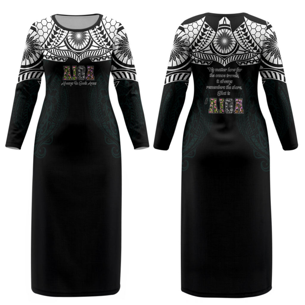 AIGA Always In Gods Arms Samoa Couples Matching Long Sleeve Bodycon Dress and Long Sleeve Button Shirt Polynesian Tribal Tattoo Art Family Heritage Faith