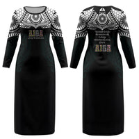 AIGA Always In Gods Arms Samoa Couples Matching Long Sleeve Bodycon Dress and Long Sleeve Button Shirt Polynesian Tribal Tattoo Art Family Heritage Faith