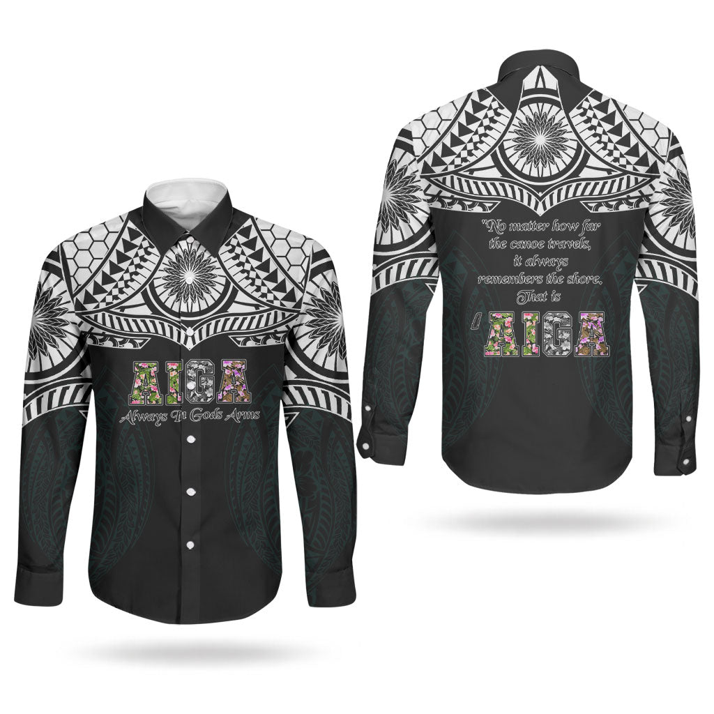 AIGA Always In Gods Arms Samoa Couples Matching Mermaid Dress and Long Sleeve Button Shirt Polynesian Tribal Tattoo Art Family Heritage Faith