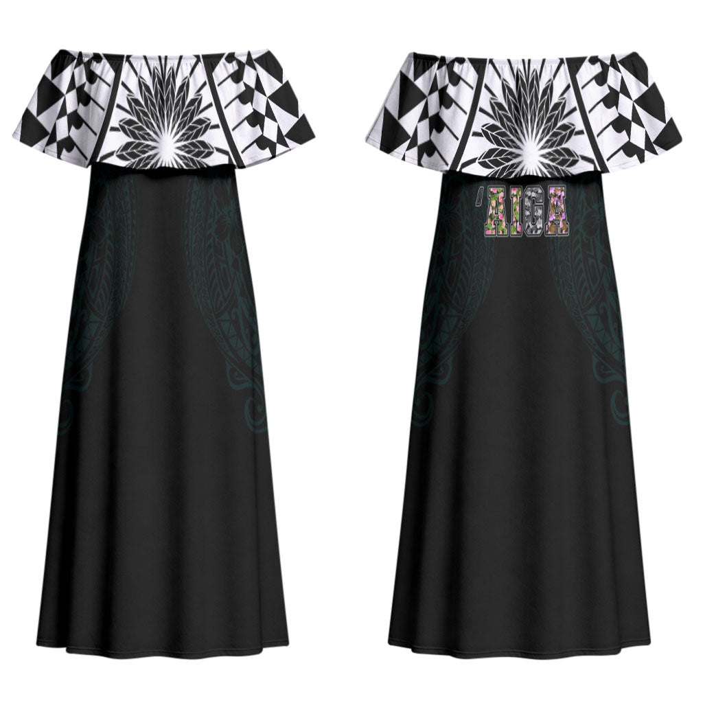 AIGA Always In Gods Arms Samoa Couples Matching Off Shoulder Maxi Dress and Hawaiian Shirt Polynesian Tribal Tattoo Art Family Heritage Faith