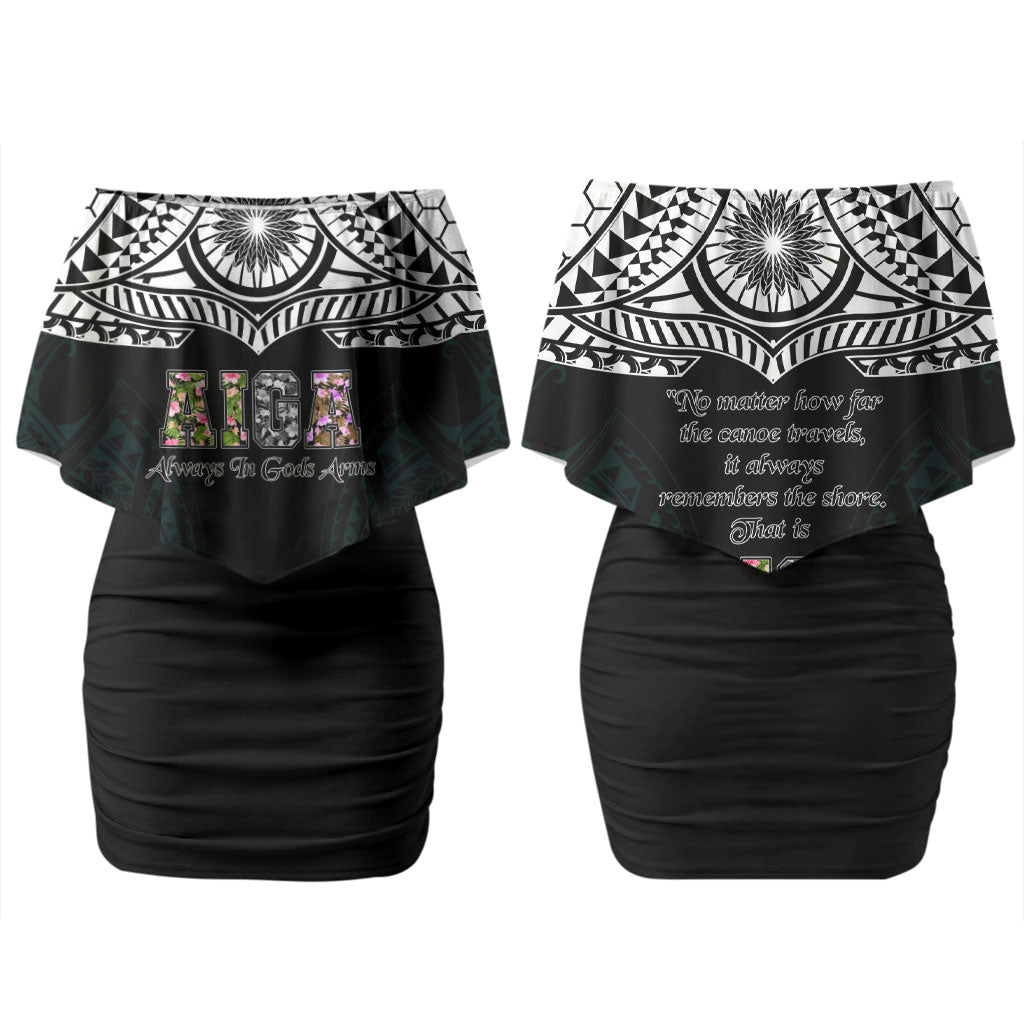 AIGA Always In Gods Arms Samoa Couples Matching Off Shoulder Short Dress and Hawaiian Shirt Polynesian Tribal Tattoo Art Family Heritage Faith