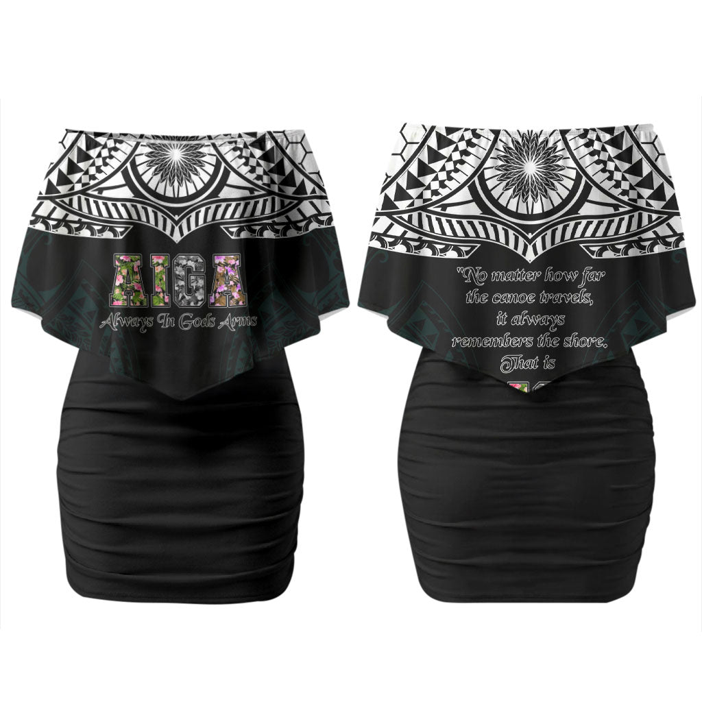 AIGA Always In Gods Arms Samoa Couples Matching Off Shoulder Short Dress and Long Sleeve Button Shirt Polynesian Tribal Tattoo Art Family Heritage Faith