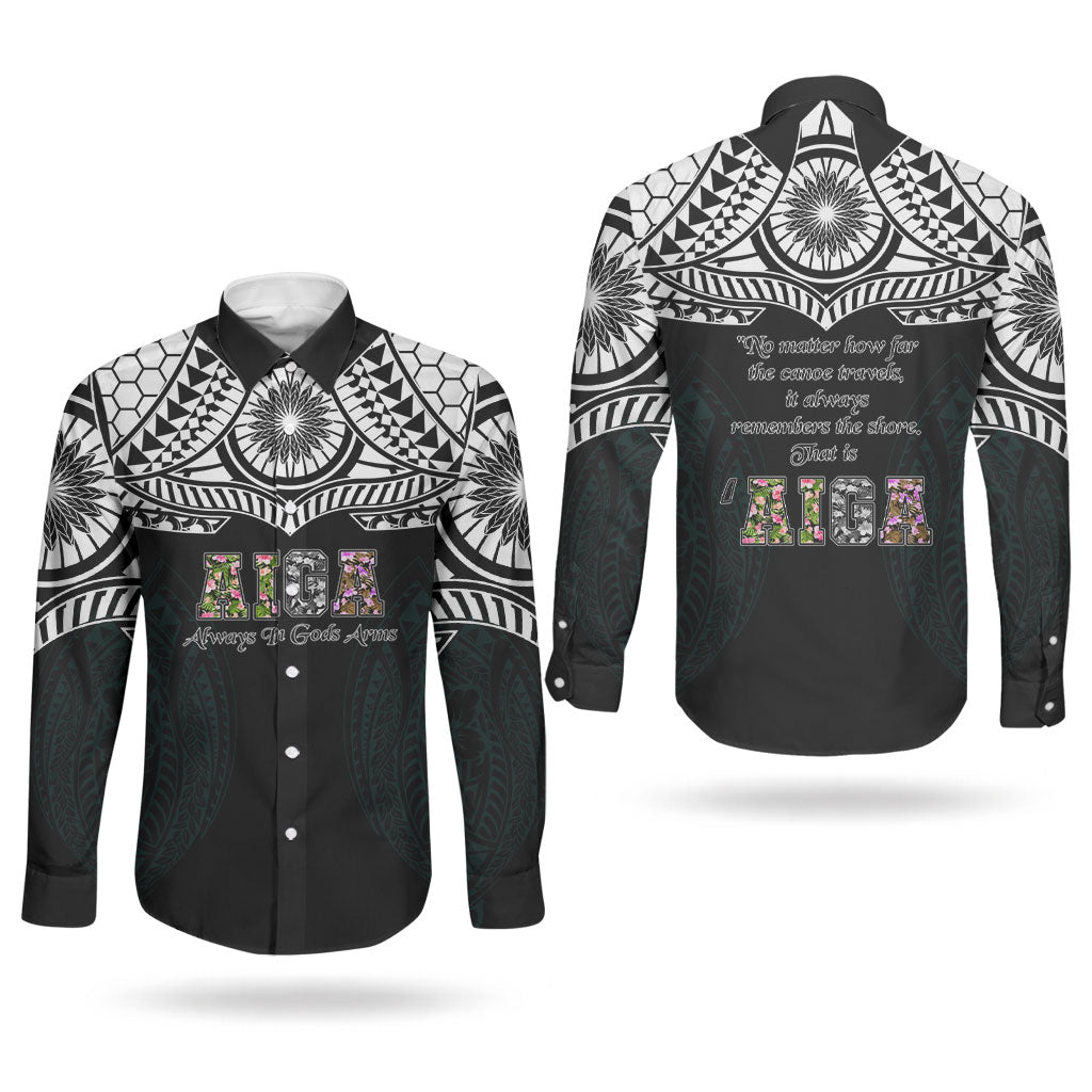 AIGA Always In Gods Arms Samoa Couples Matching Off The Shoulder Long Sleeve Dress and Long Sleeve Button Shirt Polynesian Tribal Tattoo Art Family Heritage Faith
