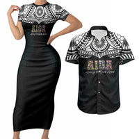 AIGA Always In Gods Arms Samoa Couples Matching Short Sleeve Bodycon Dress and Hawaiian Shirt Polynesian Tribal Tattoo Art Family Heritage Faith