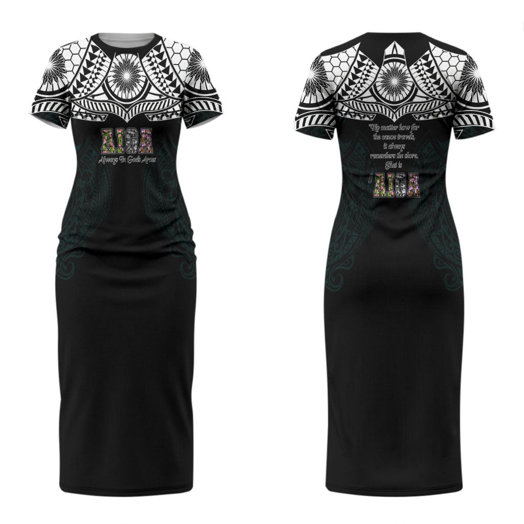 AIGA Always In Gods Arms Samoa Couples Matching Short Sleeve Bodycon Dress and Hawaiian Shirt Polynesian Tribal Tattoo Art Family Heritage Faith