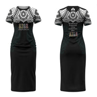 AIGA Always In Gods Arms Samoa Couples Matching Short Sleeve Bodycon Dress and Long Sleeve Button Shirt Polynesian Tribal Tattoo Art Family Heritage Faith