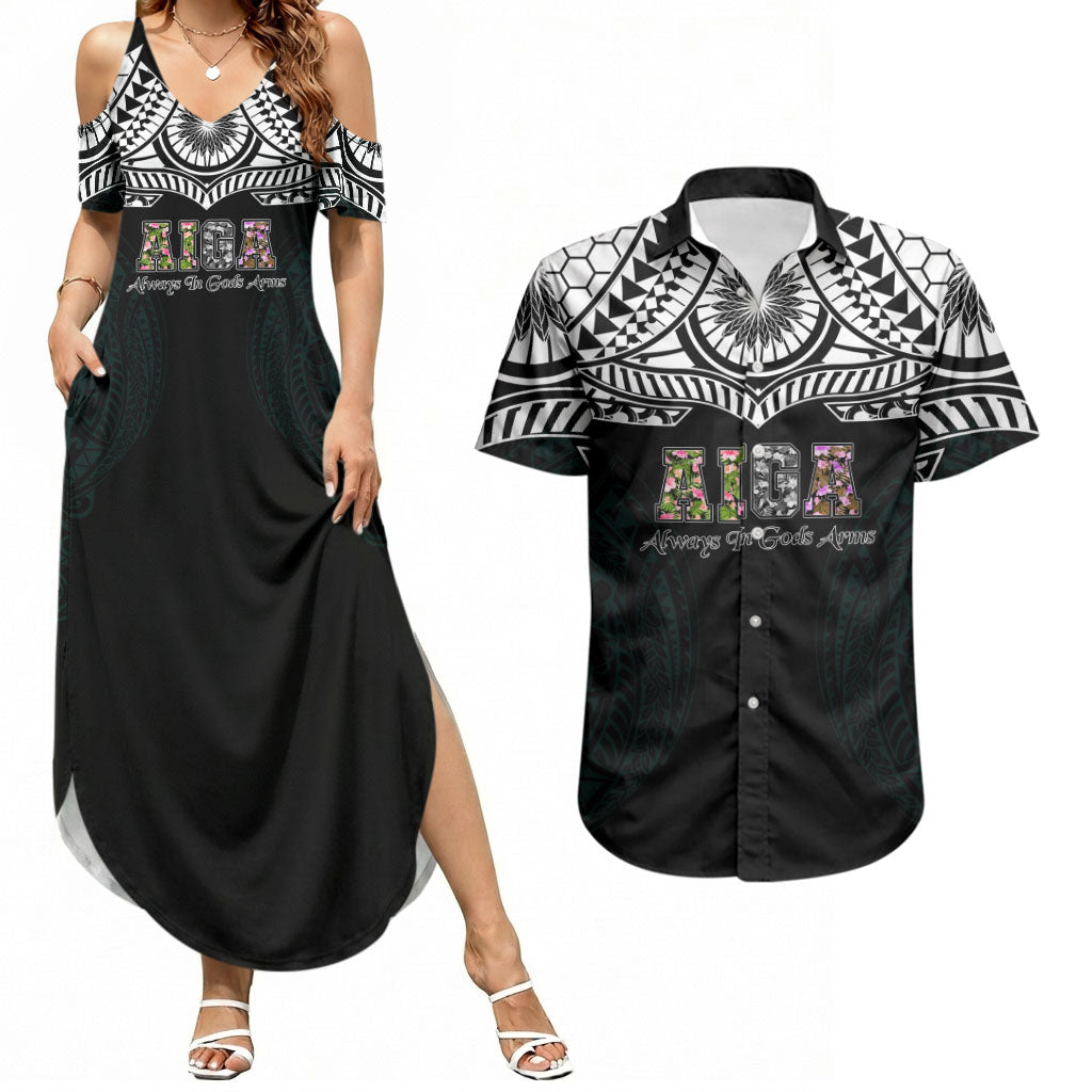 AIGA Always In Gods Arms Samoa Couples Matching Summer Maxi Dress and Hawaiian Shirt Polynesian Tribal Tattoo Art Family Heritage Faith