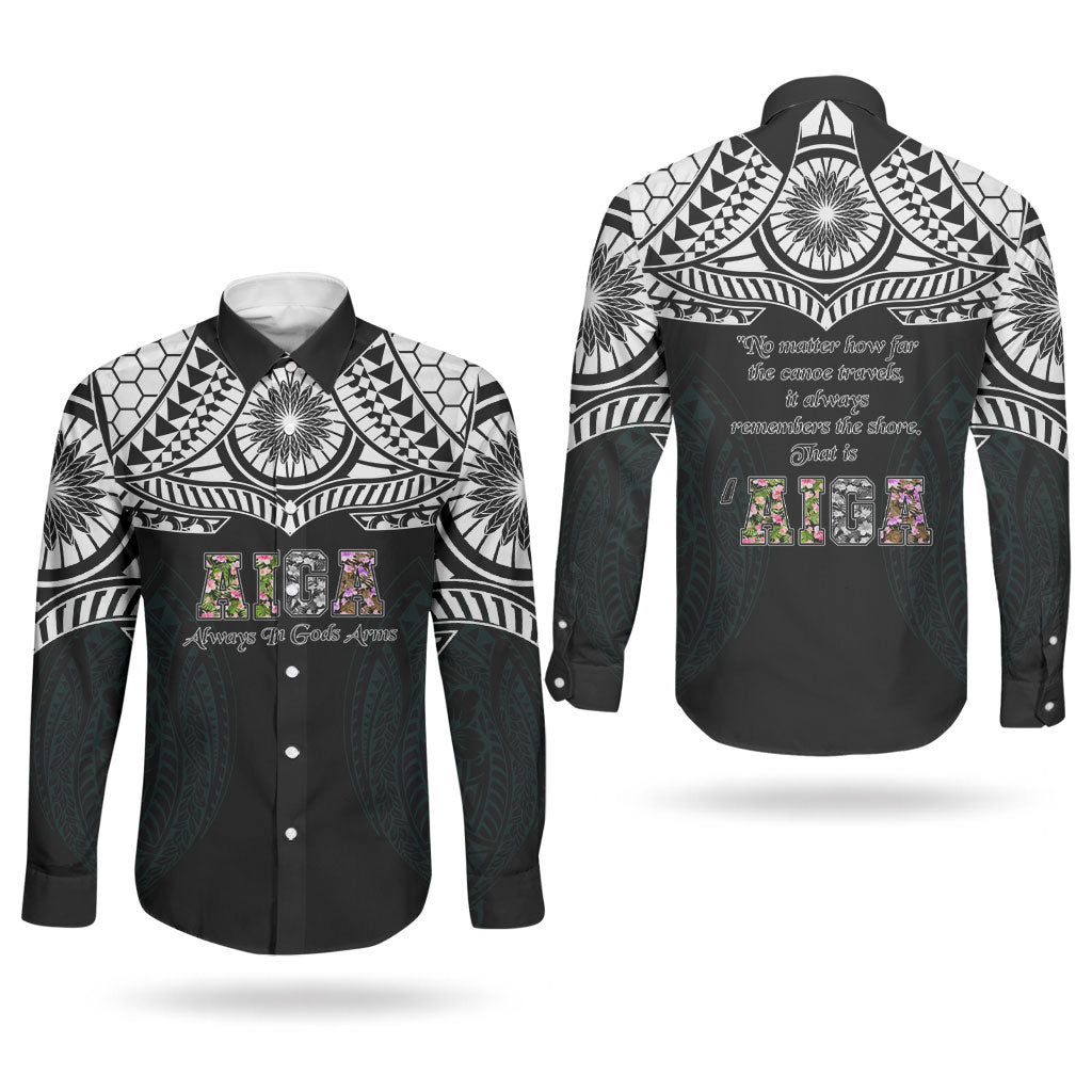 AIGA Always In Gods Arms Samoa Couples Matching Summer Maxi Dress and Long Sleeve Button Shirt Polynesian Tribal Tattoo Art Family Heritage Faith