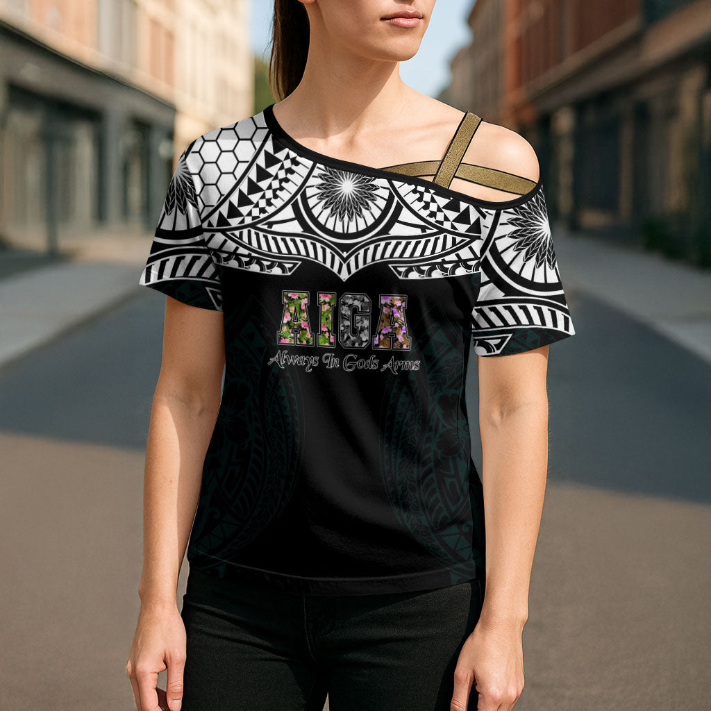 AIGA Always In Gods Arms Samoa Cross Shoulder Shirt Polynesian Tribal Tattoo Art Family Heritage Faith