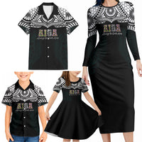 AIGA Always In Gods Arms Samoa Family Matching Long Sleeve Bodycon Dress and Hawaiian Shirt Polynesian Tribal Tattoo Art Family Heritage Faith