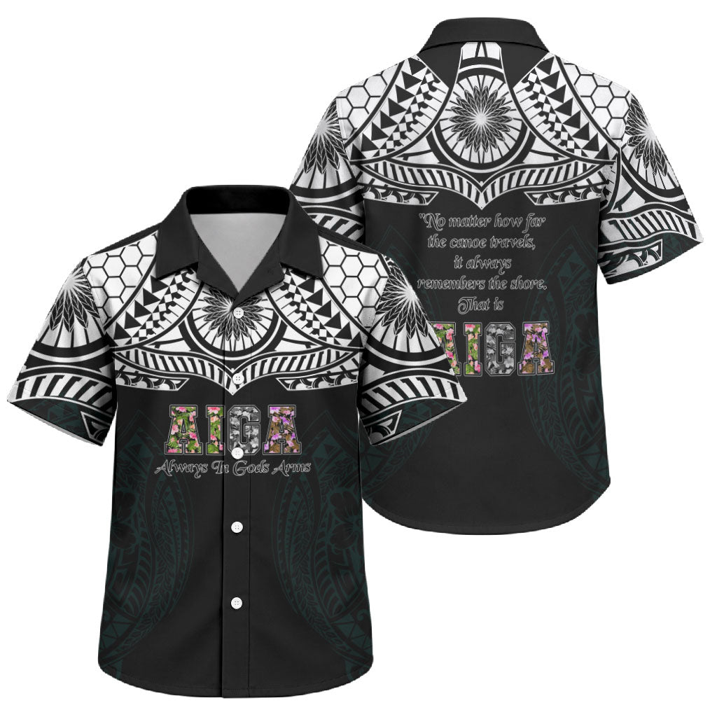 AIGA Always In Gods Arms Samoa Family Matching Long Sleeve Bodycon Dress and Hawaiian Shirt Polynesian Tribal Tattoo Art Family Heritage Faith