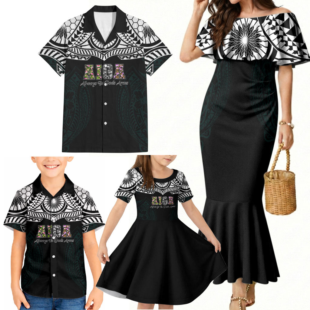 AIGA Always In Gods Arms Samoa Family Matching Mermaid Dress and Hawaiian Shirt Polynesian Tribal Tattoo Art Family Heritage Faith