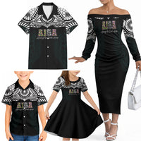 AIGA Always In Gods Arms Samoa Family Matching Off The Shoulder Long Sleeve Dress and Hawaiian Shirt Polynesian Tribal Tattoo Art Family Heritage Faith