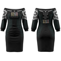 AIGA Always In Gods Arms Samoa Family Matching Off The Shoulder Long Sleeve Dress and Hawaiian Shirt Polynesian Tribal Tattoo Art Family Heritage Faith