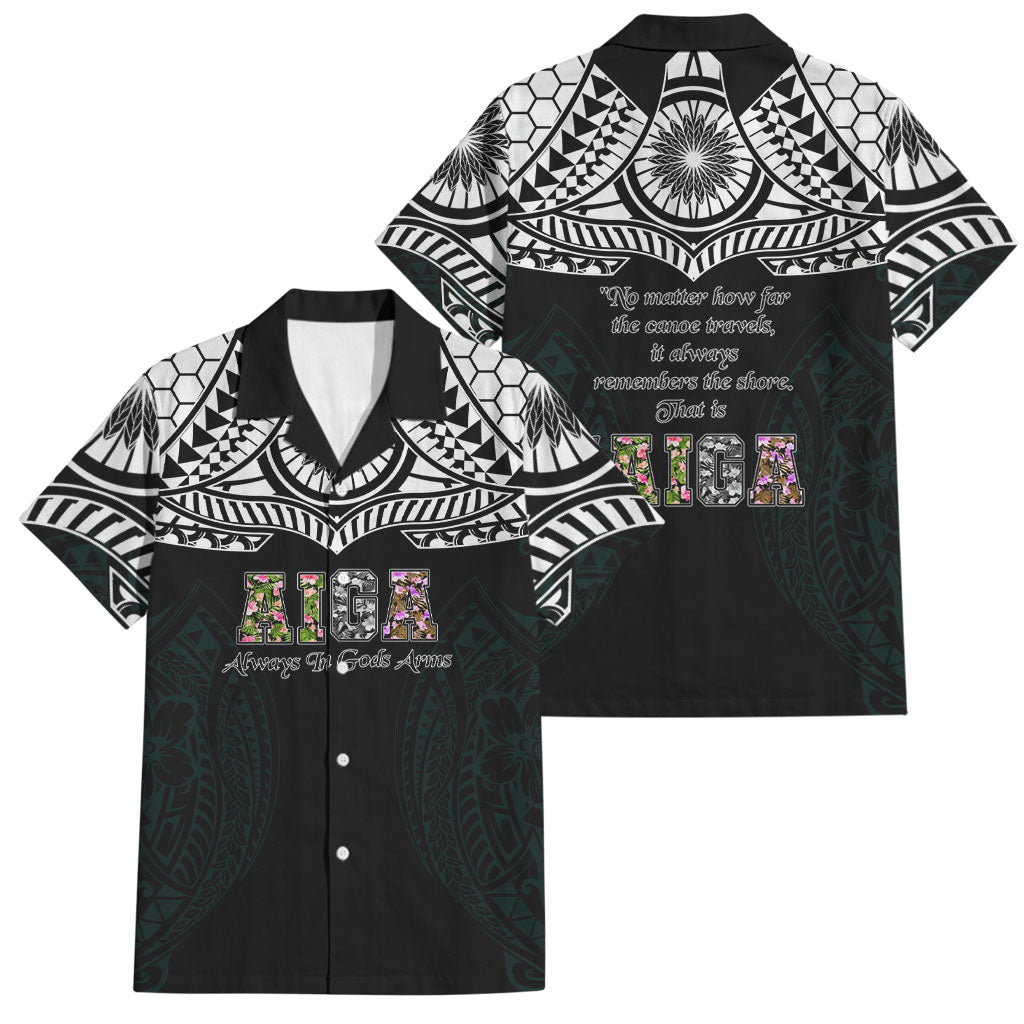 AIGA Always In Gods Arms Samoa Family Matching Off The Shoulder Long Sleeve Dress and Hawaiian Shirt Polynesian Tribal Tattoo Art Family Heritage Faith