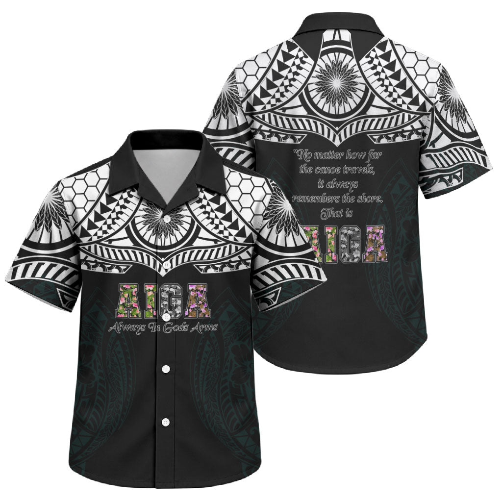 AIGA Always In Gods Arms Samoa Family Matching Off The Shoulder Long Sleeve Dress and Hawaiian Shirt Polynesian Tribal Tattoo Art Family Heritage Faith