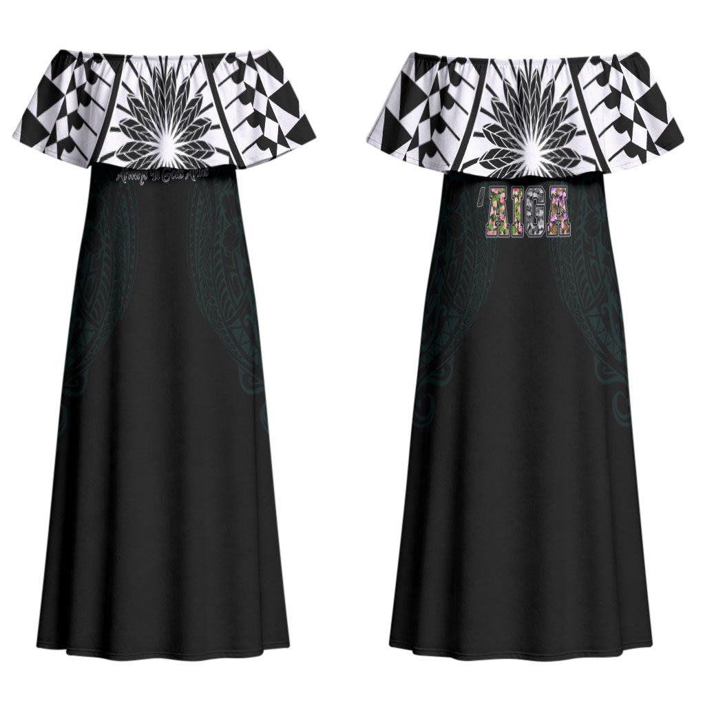 AIGA Always In Gods Arms Samoa Family Matching Off Shoulder Maxi Dress and Hawaiian Shirt Polynesian Tribal Tattoo Art Family Heritage Faith