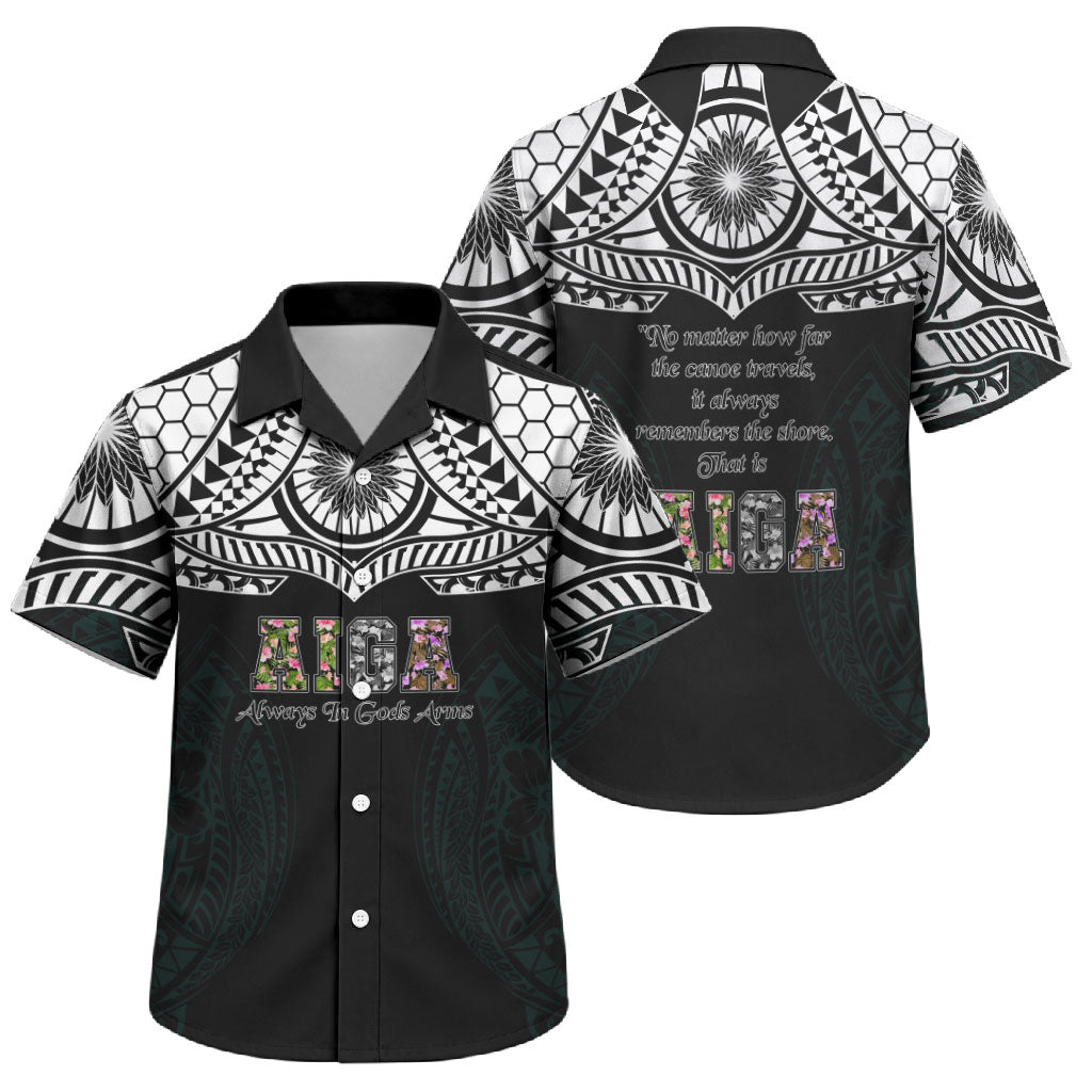 AIGA Always In Gods Arms Samoa Family Matching Off Shoulder Short Dress and Hawaiian Shirt Polynesian Tribal Tattoo Art Family Heritage Faith