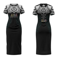 AIGA Always In Gods Arms Samoa Family Matching Short Sleeve Bodycon Dress and Hawaiian Shirt Polynesian Tribal Tattoo Art Family Heritage Faith