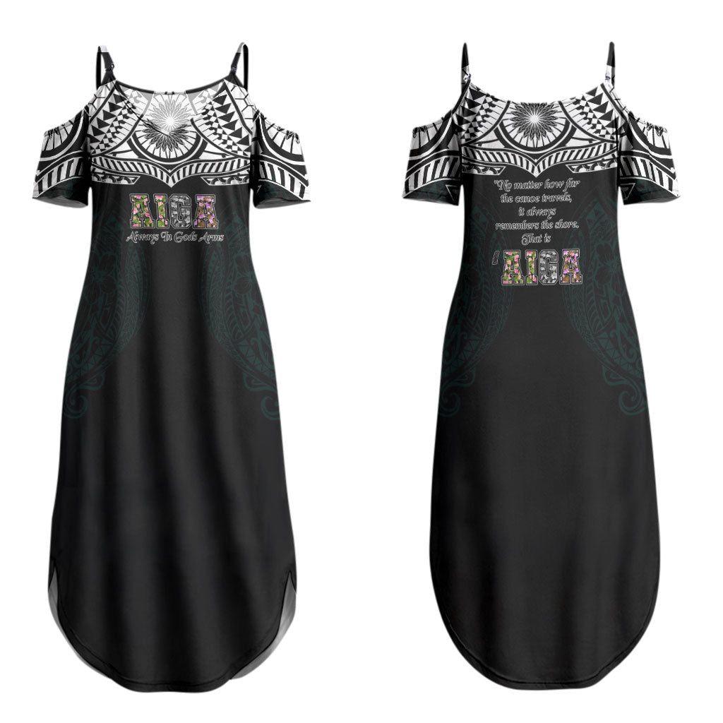 AIGA Always In Gods Arms Samoa Family Matching Summer Maxi Dress and Hawaiian Shirt Polynesian Tribal Tattoo Art Family Heritage Faith