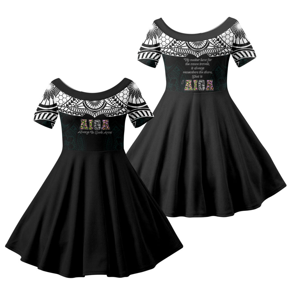 AIGA Always In Gods Arms Samoa Family Matching Summer Maxi Dress and Hawaiian Shirt Polynesian Tribal Tattoo Art Family Heritage Faith