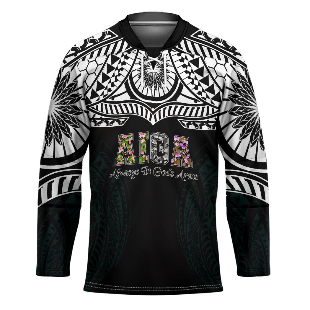 AIGA Always In Gods Arms Samoa Hockey Jersey Polynesian Tribal Tattoo Art Family Heritage Faith