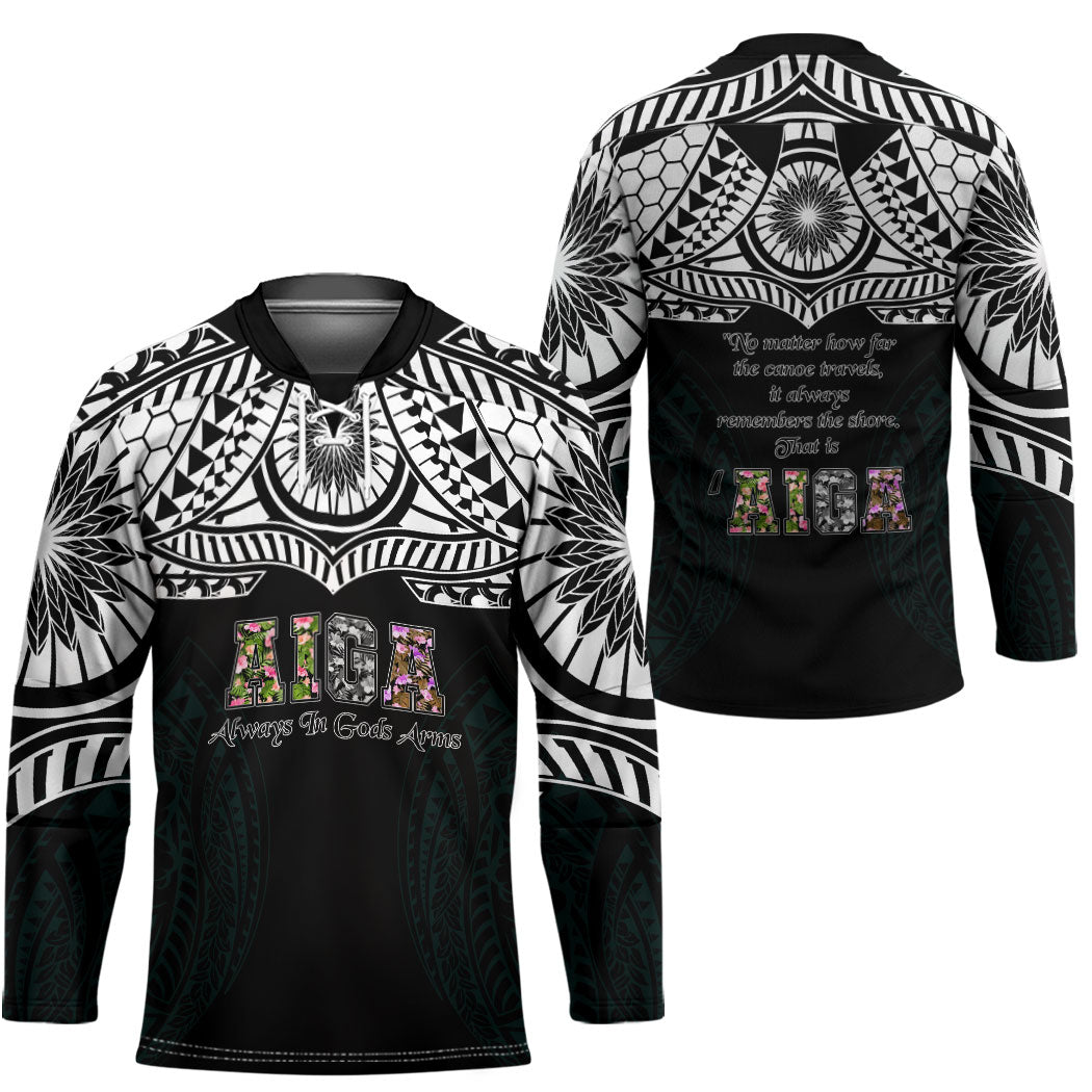 AIGA Always In Gods Arms Samoa Hockey Jersey Polynesian Tribal Tattoo Art Family Heritage Faith