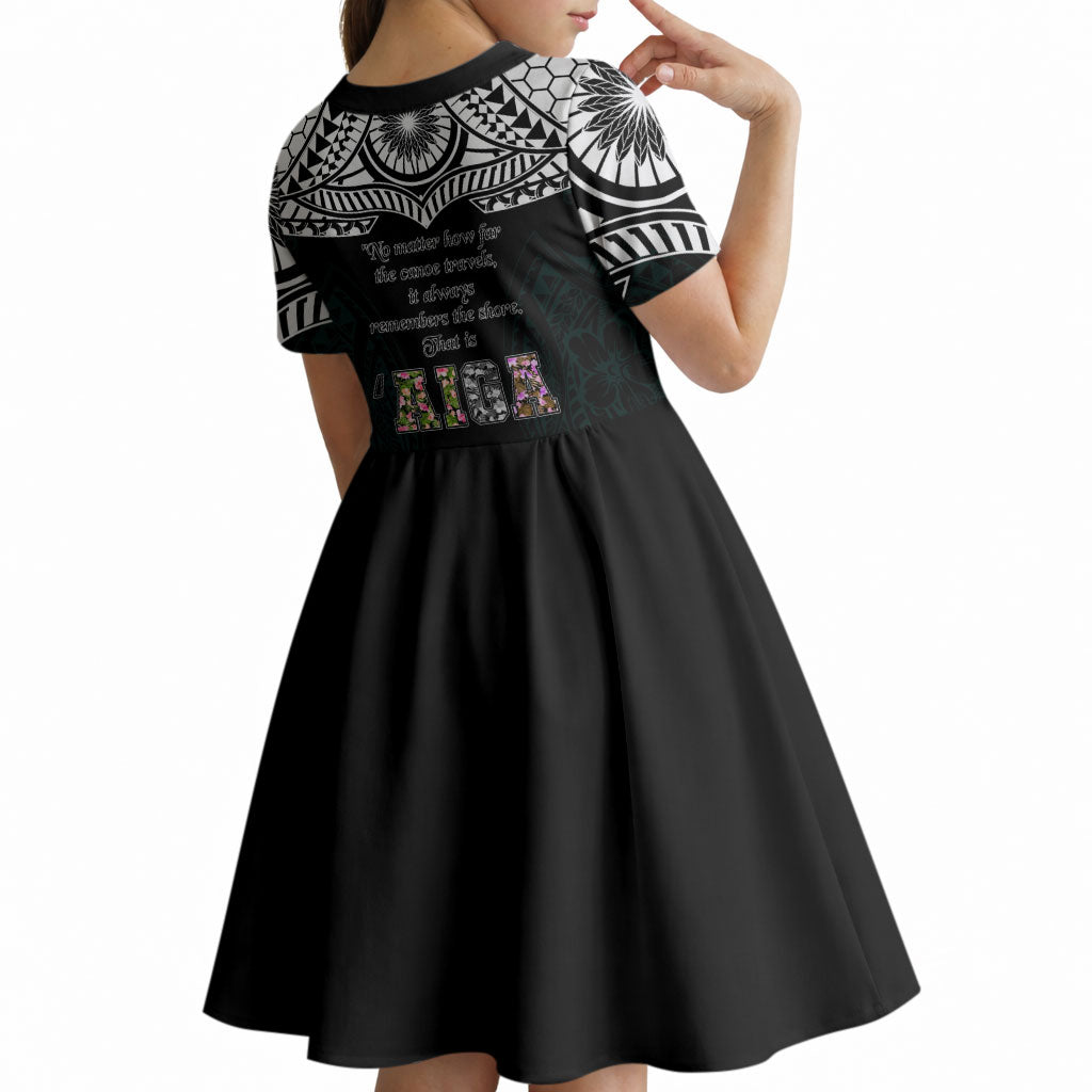 AIGA Always In Gods Arms Samoa Kid Short Sleeve Dress Polynesian Tribal Tattoo Art Family Heritage Faith