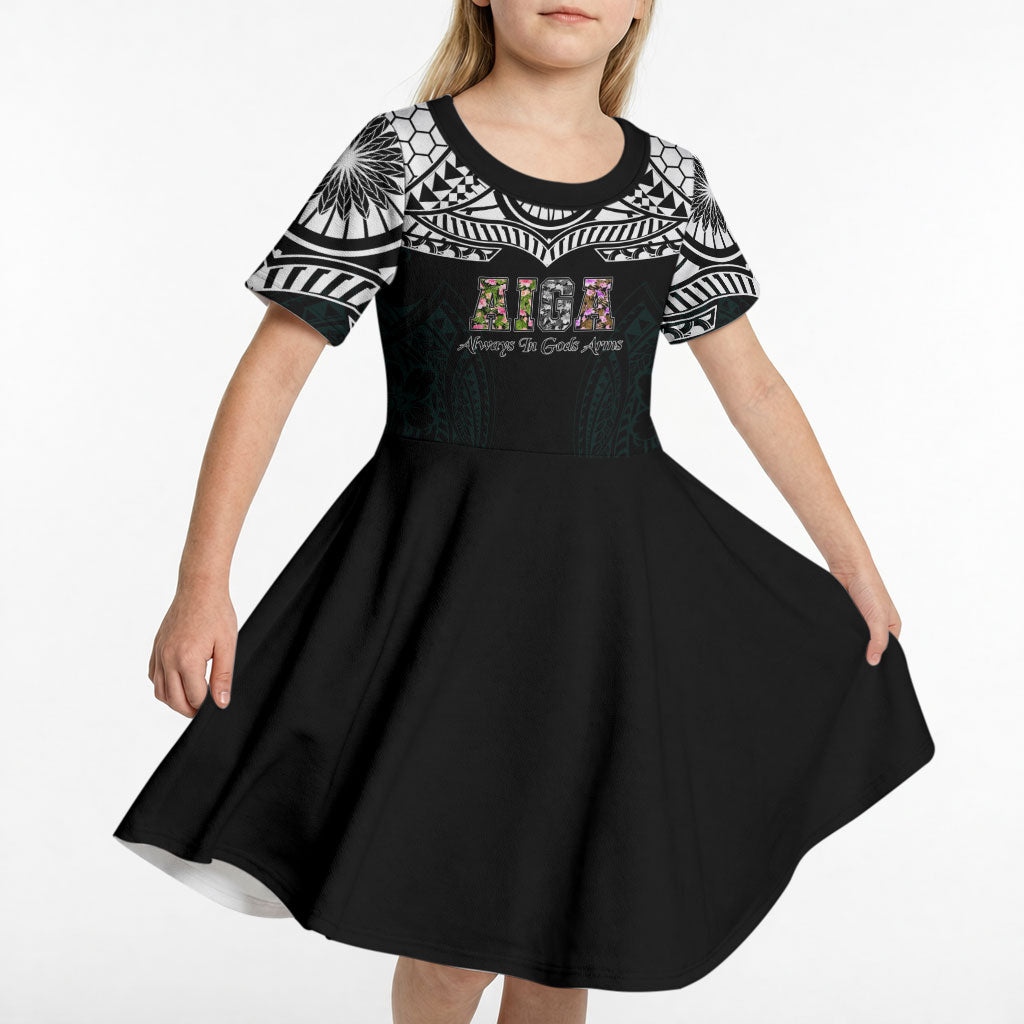 AIGA Always In Gods Arms Samoa Kid Short Sleeve Dress Polynesian Tribal Tattoo Art Family Heritage Faith
