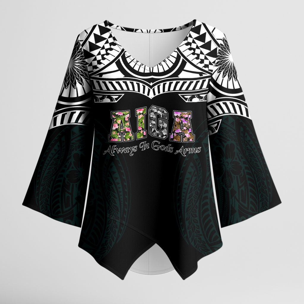 AIGA Always In Gods Arms Samoa Kimono Sleeve Blouse Polynesian Tribal Tattoo Art Family Heritage Faith