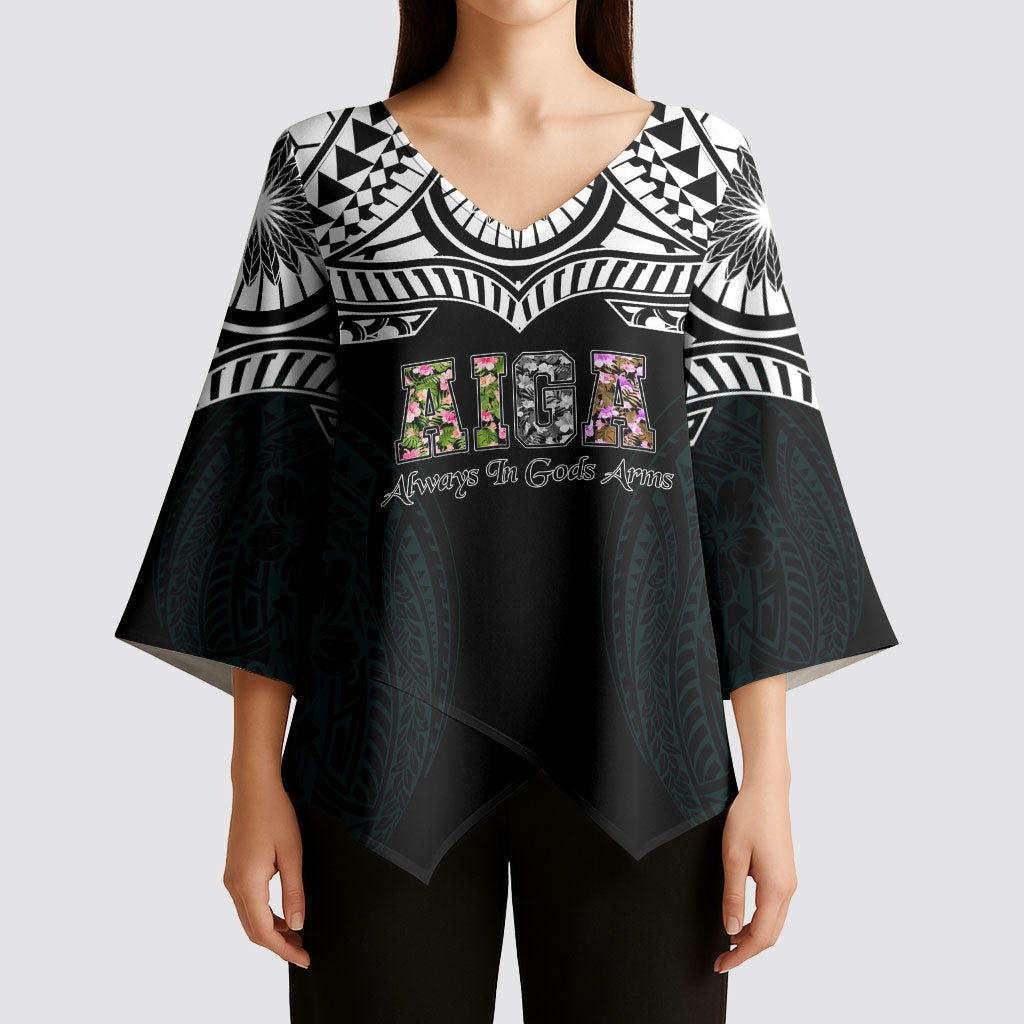 AIGA Always In Gods Arms Samoa Kimono Sleeve Blouse Polynesian Tribal Tattoo Art Family Heritage Faith