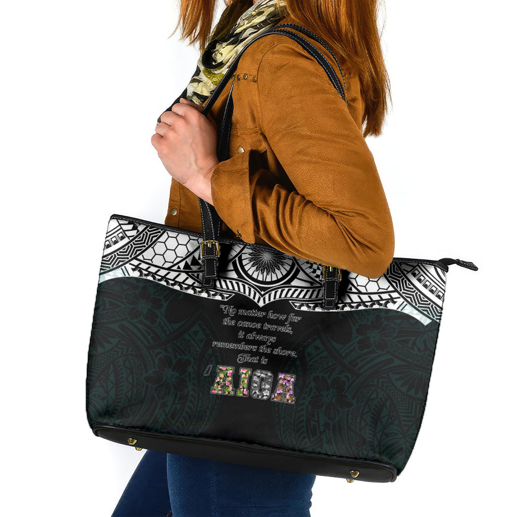 AIGA Always In Gods Arms Samoa Leather Tote Bag Polynesian Tribal Tattoo Art Family Heritage Faith