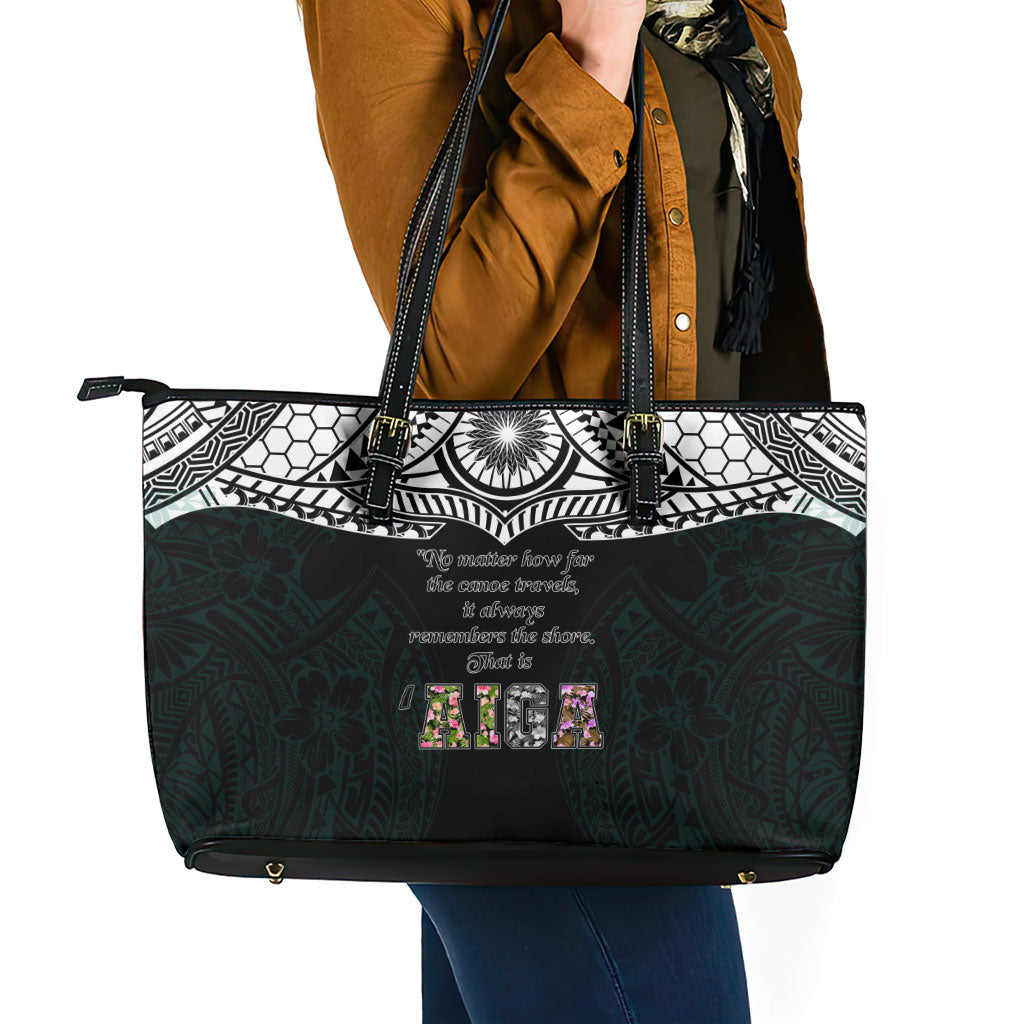 AIGA Always In Gods Arms Samoa Leather Tote Bag Polynesian Tribal Tattoo Art Family Heritage Faith