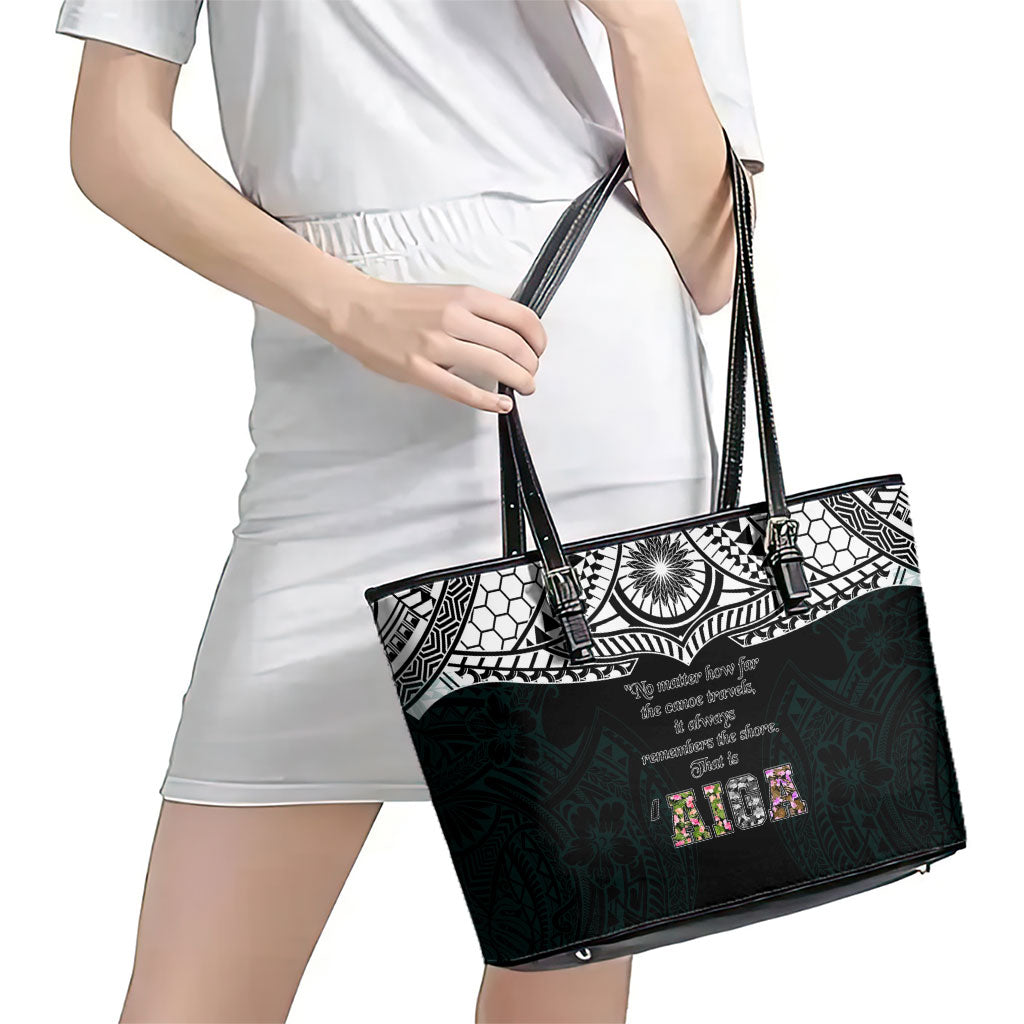 AIGA Always In Gods Arms Samoa Leather Tote Bag Polynesian Tribal Tattoo Art Family Heritage Faith