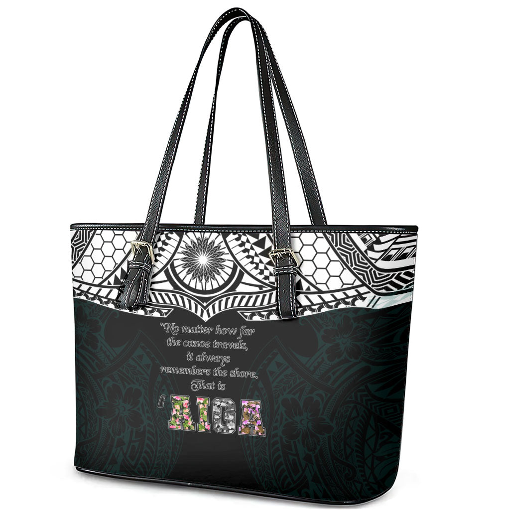 AIGA Always In Gods Arms Samoa Leather Tote Bag Polynesian Tribal Tattoo Art Family Heritage Faith