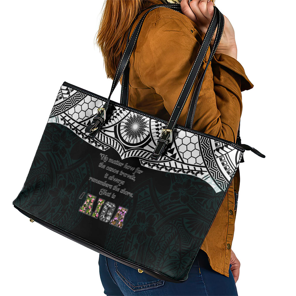 AIGA Always In Gods Arms Samoa Leather Tote Bag Polynesian Tribal Tattoo Art Family Heritage Faith
